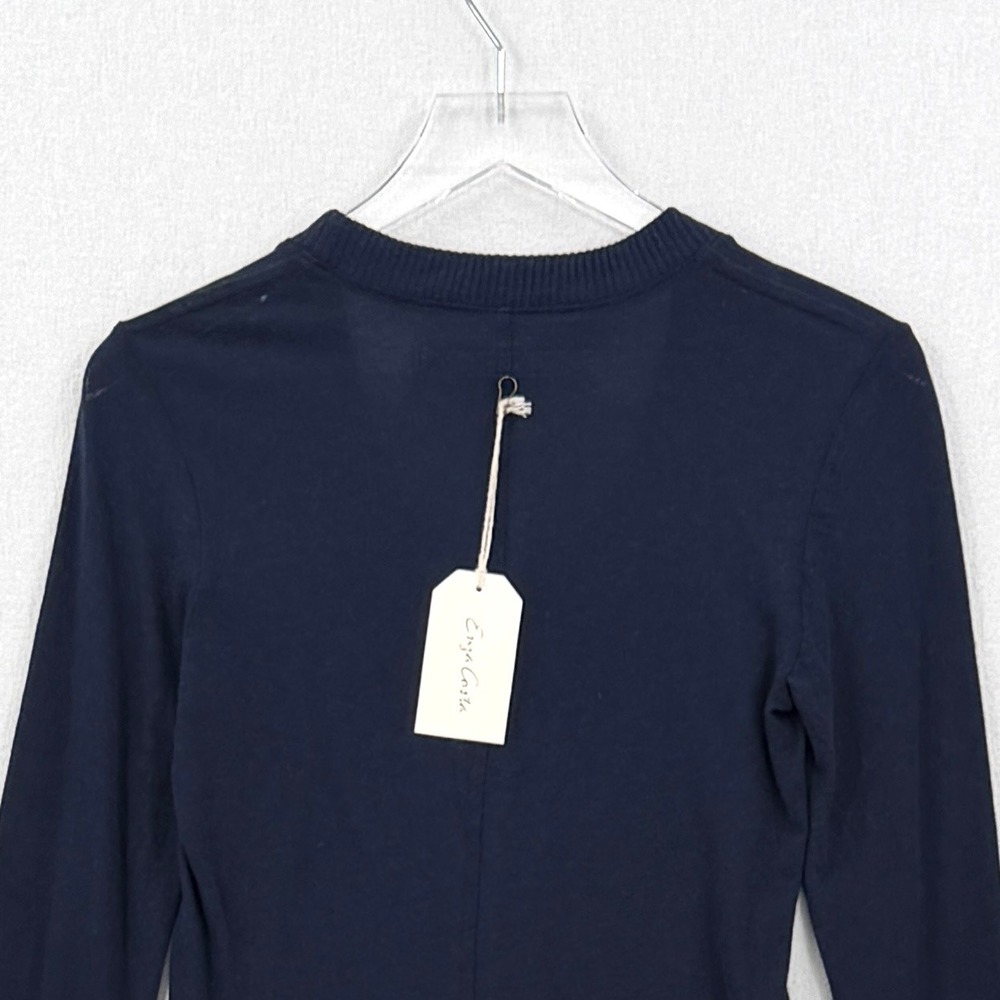 ENZA COSTA Cashmere Easy Cuffed U Neck Top Small Midnight Blue Minimalist Luxury - Picture 8 of 14